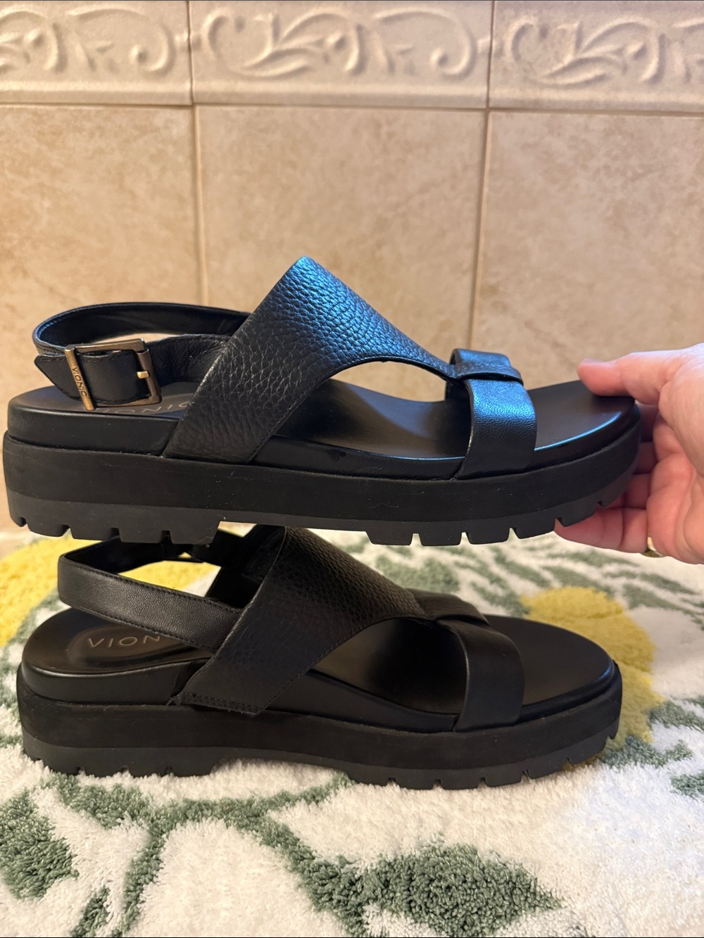 Vionic Black Women's Chunky Strap Platform Sandals - Picture 6 of 9
